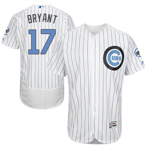 Cubs #17 Kris Bryant White(Blue Strip) Flexbase Authentic Collection Father's Day Stitched MLB Jersey - Click Image to Close